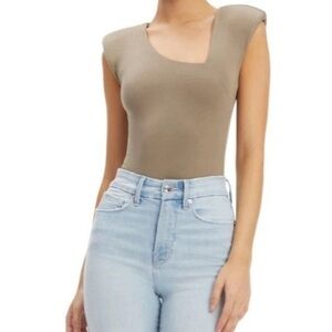 Good American Asymmetric Neck Bodysuit Brindle Shoulder Pads Size 2 (M)